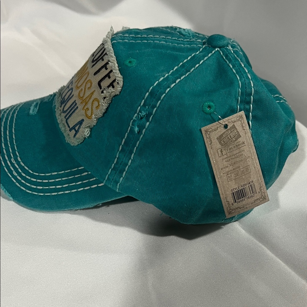 Teal Distressed Cap with Fun Embroidery - Picture 4 of 6